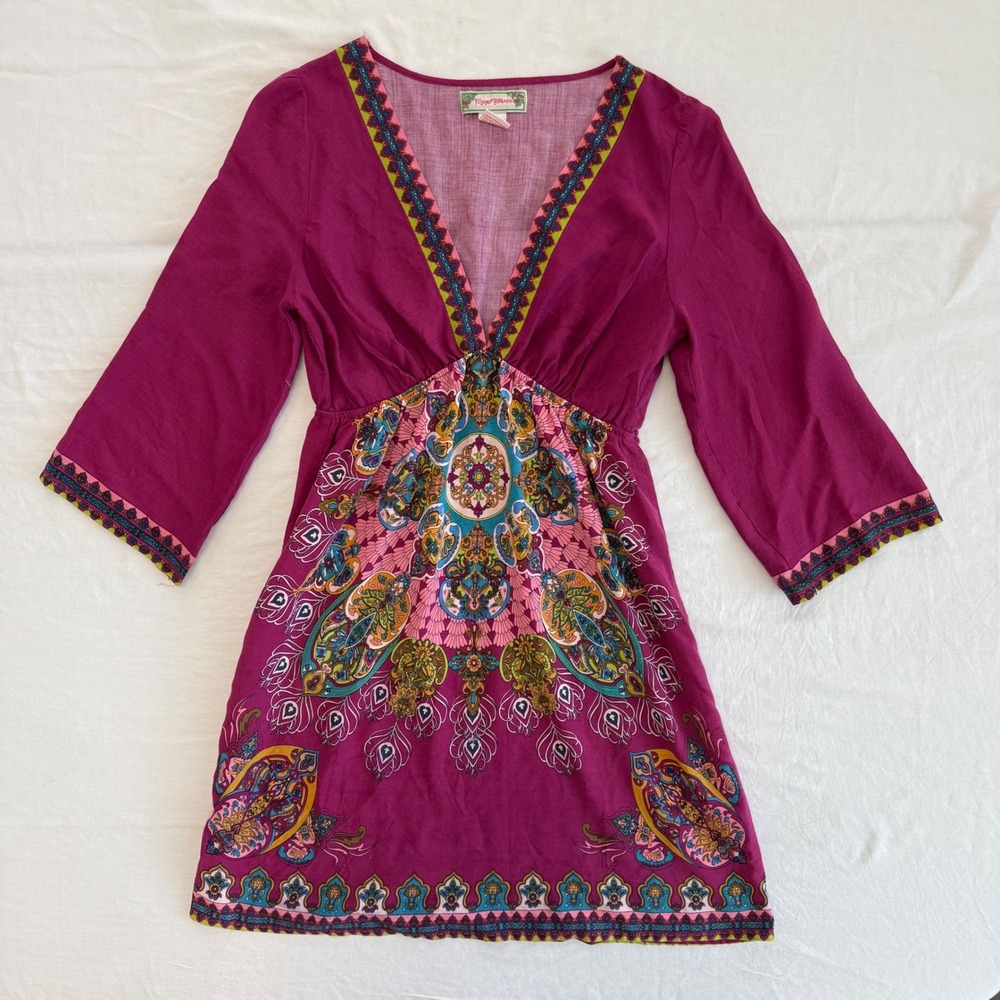 Flying‎ Tomato Womens Tunic Dress Medium Paisley Print 3/4 Sleeve Boho Chic